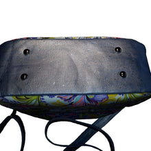 Blue Elephant Bowler Bag, view of base of bag with purse feet, by just.a.tad accessories, sold by Gems from Paradise.
