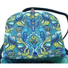 Spring Forward Saddle Bag, interior view of flap with the beautiful Tula Pink print, by just.a.tad accessories, sold by Gems from Paradise.