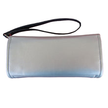 Shimmery Quatrefoil Clutch Wallet, back view - silver vinyl, by just.a.tad accessories, sold by Gems from Paradise.