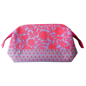 Zip Pouch with Frame, folded flat, coral & purple wildflowers & hexies, by just.a.tad accessories, sold by Gems from Paradise.