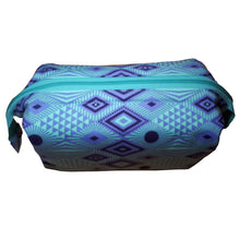 Zip Pouch w Frame, top view, Tula Pink geometric diamonds w light blue zip, by just.a.tad accessories, sold by Gems from Paradise.