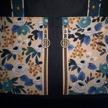 Waxed Canvas & Floral Tote Bag, close up of 2 zipper pockets, by just.a.tad accessories, sold by Gems from Paradise.