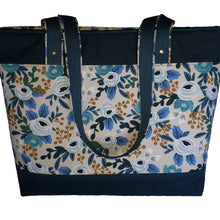 Waxed Canvas & Floral Tote Bag, bag of back in floral canvas and teal waxed canvas, by just.a.tad accessories, sold by Gems from Paradise.