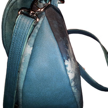 Whispering Pines Multi-flap Bag, side view of top of gusset in teal faux leather, by just.a.tad accessories, sold by Gems from Paradise.