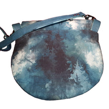 Whispering Pines Multi-flap Bag, back of bag with slip pocket and strap in teals and blues, by just.a.tad accessories, sold by Gems from Paradise.