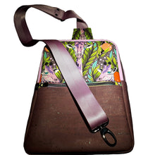Giraffe Sling bag in purples and pinks, with seatbelt webbing strap, by just.a.tad accessories, sold by Gems from Paradise.