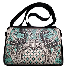 Dino Dual Zip CB Bag, back view in mint, black & cream raptor print, by just.a.tad accessories, sold by Gems from Paradise.