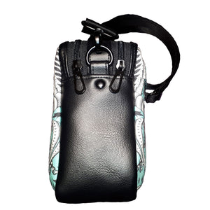 Dino Dual Zip CB Bag, side view of gusset and zipper closure in black faux leather, by just.a.tad accessories, sold by Gems from Paradise.