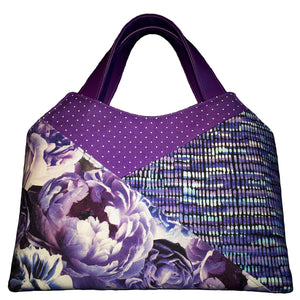 Blooming Peonies handbag, front view with hidden slip pocket by just.a.tad accessories, sold by Gems from Paradise.
