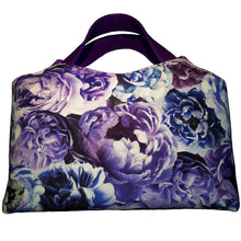 Proud Peacock handbag, back view purple  peony fabric by just.a.tad accessories, sold by Gems from Paradise.