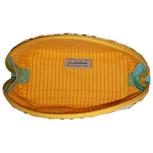 Dumpling-shaped Zip Pouch interior view featuring bright yellow mini pinstripe, by just.a.tad accessories, sold by Gems from Paradise.