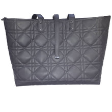 Dark grey quilted tote bag, made by just.a.tad accessories.