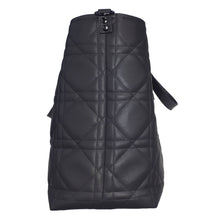 Dark grey quilted tote bag side view, made by just.a.tad accessories.