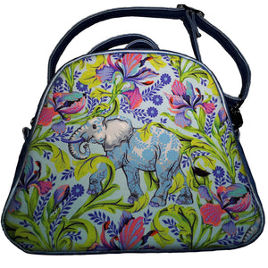 Blue Elephant Bowler Bag, back view with slip pocket, by just.a.tad accessories, sold by Gems from Paradise.