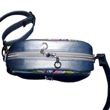 Blue Elephant Bowler Bag, top view of zipper closure, by just.a.tad accessories, sold by Gems from Paradise.