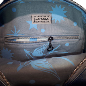 Blue Elephant Bowler Bag, interior view of zipper pocket, by just.a.tad accessories, sold by Gems from Paradise.