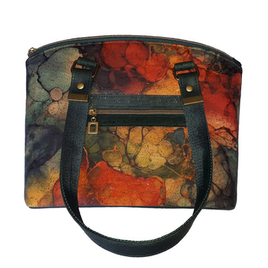 Domed handbag front wtih zipper pocket, watercolour-esque cork print, by just.a.tad accessories, sold by Gems from Paradise.