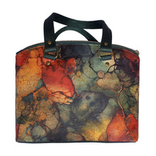 Domed handbag back view, watercolour-esque cork print, by just.a.tad accessories, sold by Gems from Paradise.
