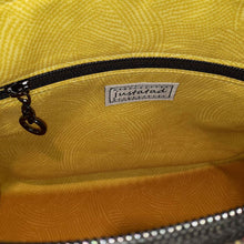 Retro 80s Domed handbag interior with zipper pocket, bright yellow premium cotton print, by just.a.tad accessories, sold by Gems from Paradise.