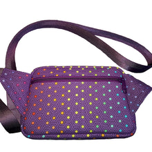 Purple Hexy Waist Pouch, back view with zipper pocket, by just.a.tad accessories.