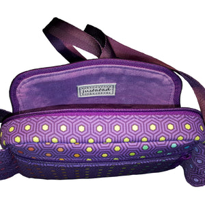 Purple Hexy Waist Pouch, interior view of main compartment, by just.a.tad accessories.