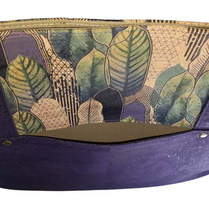 Into the Woods Cork Tote Bag, close up of slip pocket, leaf cork print, dark purple cork, by just.a.tad accessories, sold by Gems from Paradise.