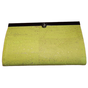 Wallet Clutch in chartreuse cork with flip bar closure, by just.a.tad accessories, sold by Gems from Paradise.