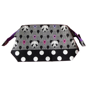 Zip Pouch with Frame, folded flat, black & white pandas & polka dots, by just.a.tad accessories, sold by Gems from Paradise.