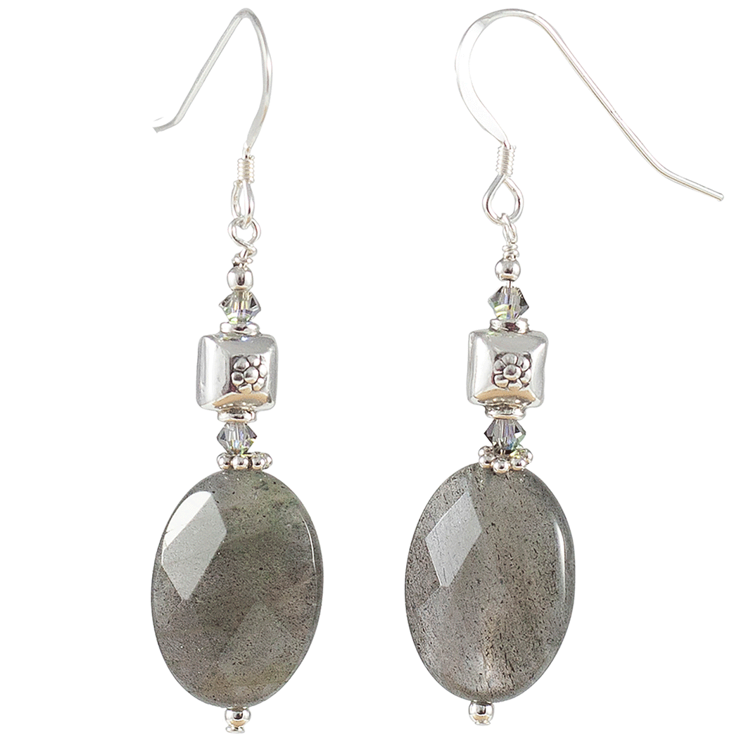 Faceted Labradorite, Swarovski Crystal and Sterling Silver Earrings - Gems from Paradise