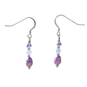 Lilac Freshwater Pearls, Swarovski Crystal and Sterling Silver Earrings - Gems from Paradise