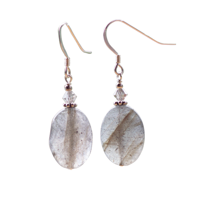 Faceted Labradorite, Swarovski Crystal and Sterling Silver Earrings - Gems from Paradise