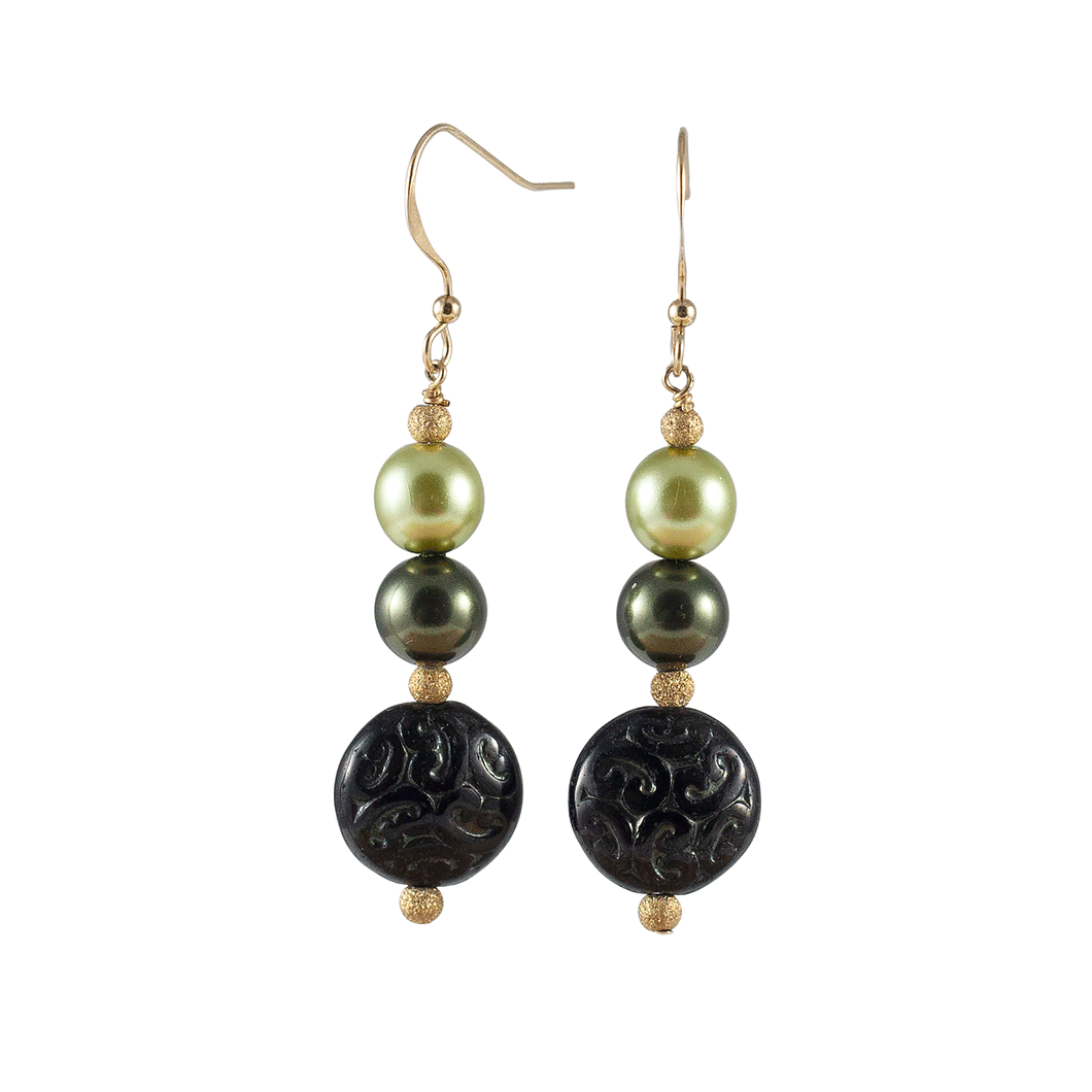 Ceramic, Swarovski Pearls and Gold Filled Earrings - Gems from Paradise