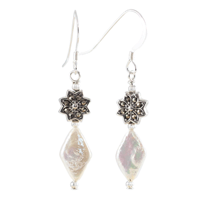 Freshwater Pearl, Marcasite and Sterling Silver Earrings - Gems from Paradise