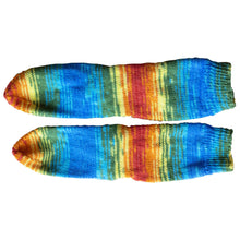 Bright Summer's Day Socks are in shades of bright blues, greens, yellows, oranges and red and are handmade by Socks by Sandy and sold by Gems from Paradise