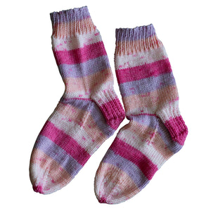 Purple, Pink, Peach & White 3-P Springtime Striped Cotton Blend socks, handmade by Socks by Sandy and sold by Gems from Paradise