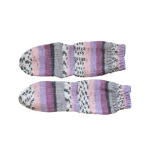 Purple Rain Striped Socks, purple, pink and grey stripes contrast against grey and white dots - Socks by Sandy Designs, sold by Gems from Paradise