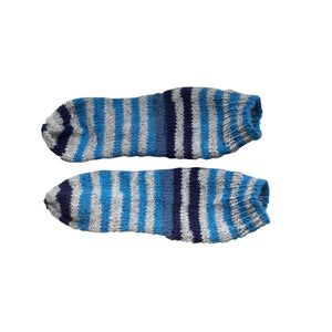 Cool Blues Socks, stripes from pale blue to navy, by Socks by Sandy Designs, sold by Gems from Paradise
