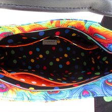 Proud Peacock handbag, interior with slip pocket and zipper pocket, by just.a.tad accessories, sold by Gems from Paradise.