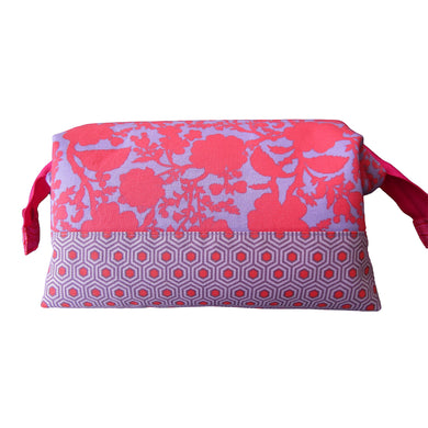 Zip Pouch with Frame, side view, coral & purple wildflowers & hexies, by just.a.tad accessories, sold by Gems from Paradise.