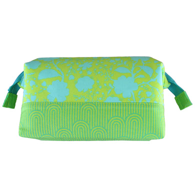 Zip Pouch with Frame, side view, lime & aqua wildflowers & stripes, by just.a.tad accessories, sold by Gems from Paradise.