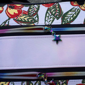 Ackee 1-2-3 Triple Zip Crossbody Bag with multicoloured zippers with star pulls, by just.a.tad accessories, sold by Gems from Paradise.