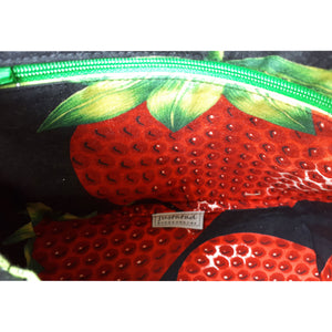 Strawberry Domed handbag interior, with zip pocket and small slip pocket, by just.a.tad accessories, sold by Gems from Paradise.