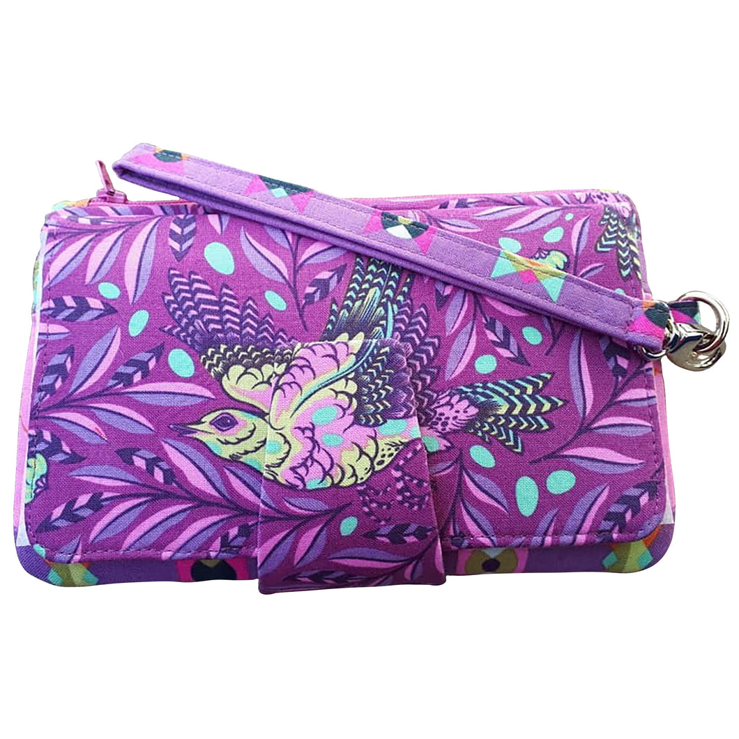 Take Flight Bifold Wallet highlights a beautiful Tula Pink bird print in pinks & mauve, by just.a.tad accessories, sold by Gems from Paradise.