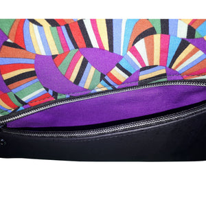 Curves Ahead crossbody bag, exterior pocket with bright purple lining, by just.a.tad accessories, sold by Gems from Paradise.